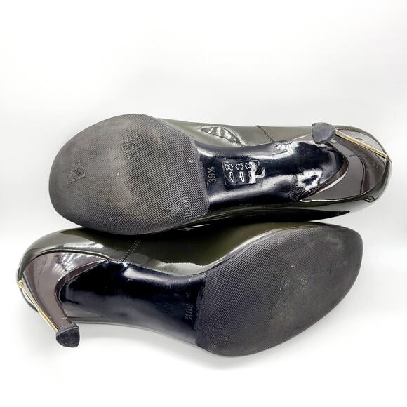 ROGER VIVIER Forrest Green Gold Patent Leather Heel Made in Italy Sz 39.5 US 8.5 - Picture 8 of 13